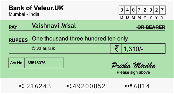 How to write a cheque for 1,310 rupees How to write a cheque for 1,310 rupees