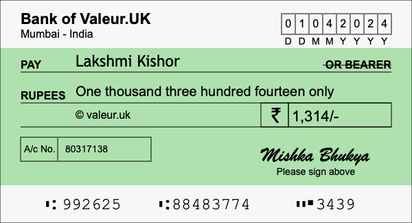 How to write a cheque for 1,314 rupees How to write a cheque for 1,314 rupees