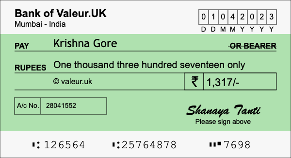How to write a cheque for 1,317 rupees