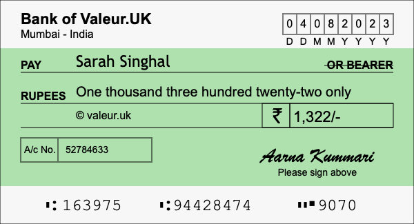 How to write a cheque for 1,322 rupees How to write a cheque for 1,322 rupees