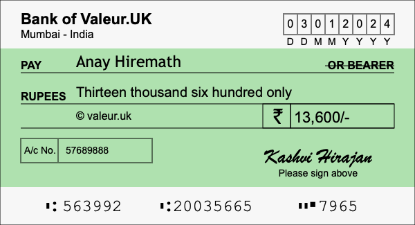 How to write a cheque for 13,600 rupees