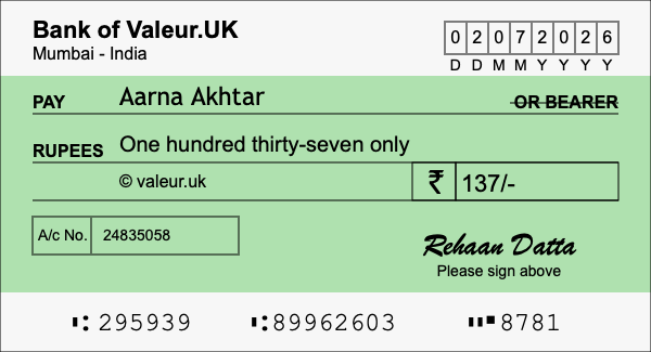 How to write a cheque for 137 rupees