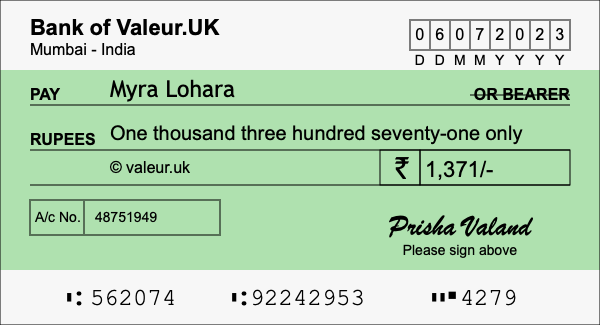 How to write a cheque for 1,371 rupees