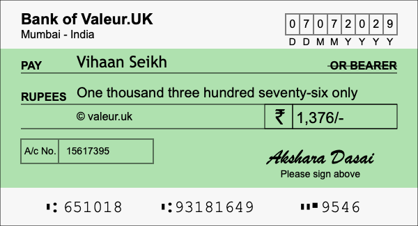 How to write a cheque for 1,376 rupees How to write a cheque for 1,376 rupees