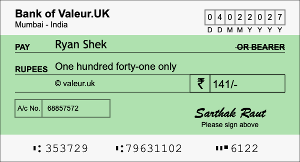How to write a cheque for 141 rupees