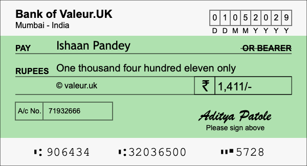 How to write a cheque for 1,411 rupees