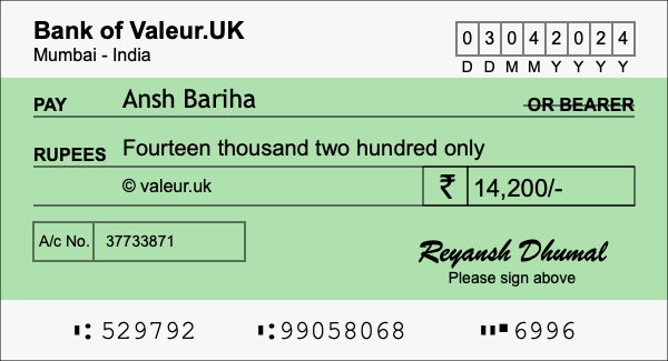 How to write a cheque for 14,200 rupees