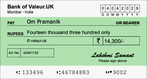 How to write a cheque for 14,300 rupees