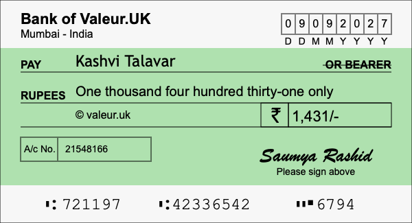 How to write a cheque for 1,431 rupees How to write a cheque for 1,431 rupees