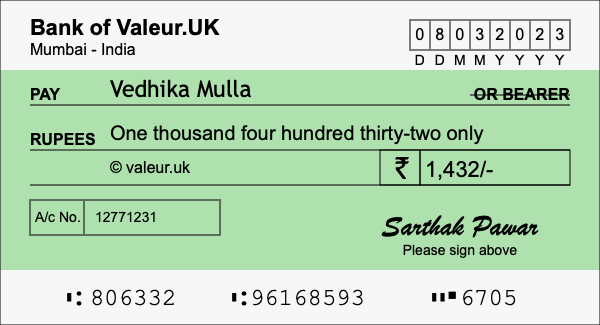 How to write a cheque for 1,432 rupees How to write a cheque for 1,432 rupees