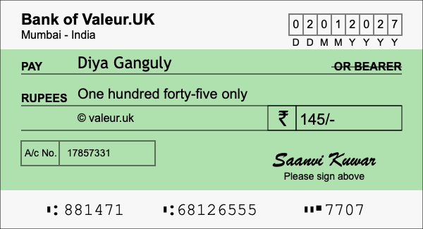 How to write a cheque for 145 rupees