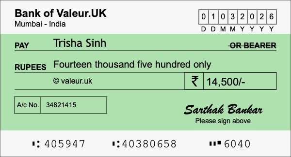 How to write a cheque for 14,500 rupees