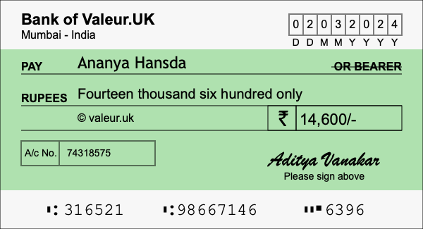 How to write a cheque for 14,600 rupees