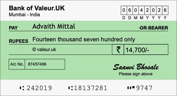 How to write a cheque for 14,700 rupees