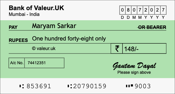 How to write a cheque for 148 rupees