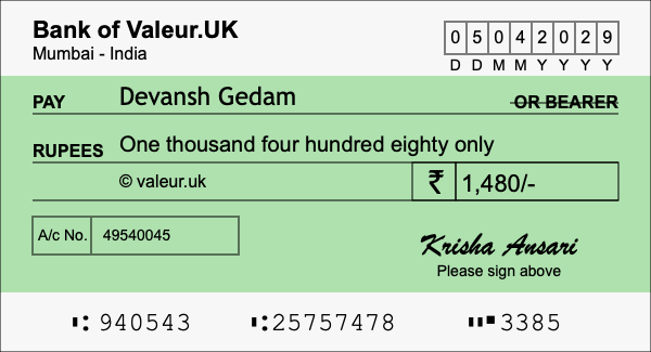 How to write a cheque for 1,480 rupees How to write a cheque for 1,480 rupees
