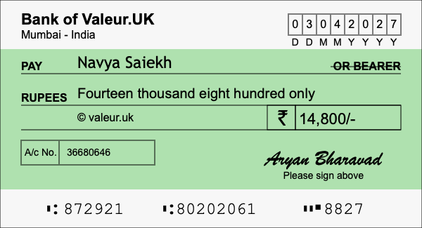 How to write a cheque for 14,800 rupees