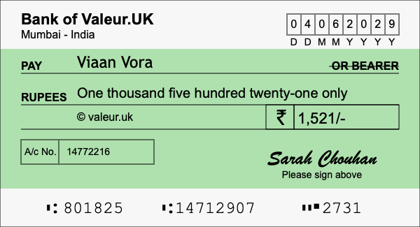How to write a cheque for 1,521 rupees