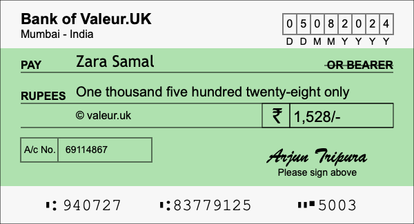 How to write a cheque for 1,528 rupees
