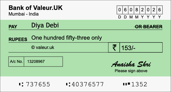 How to write a cheque for 153 rupees