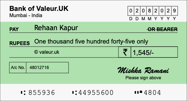 How to write a cheque for 1,545 rupees How to write a cheque for 1,545 rupees