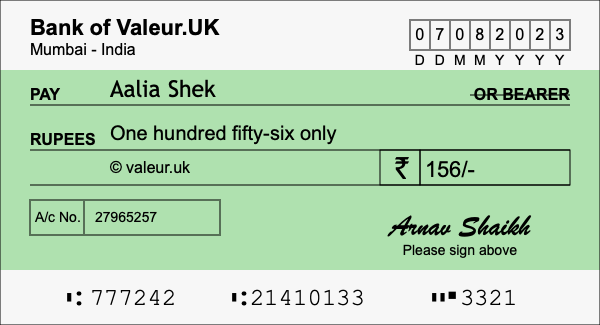 How to write a cheque for 156 rupees