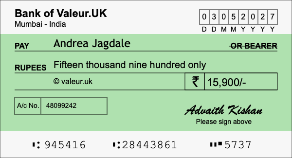 How to write a cheque for 15,900 rupees