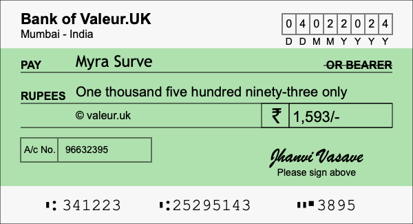 How to write a cheque for 1,593 rupees