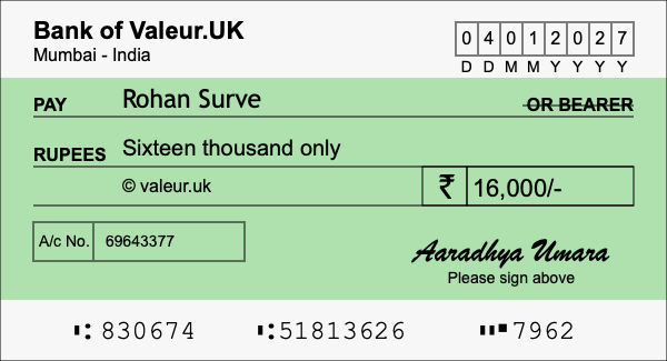 How to write a cheque for 16,000 rupees