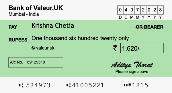How to write a cheque for 1,620 rupees How to write a cheque for 1,620 rupees