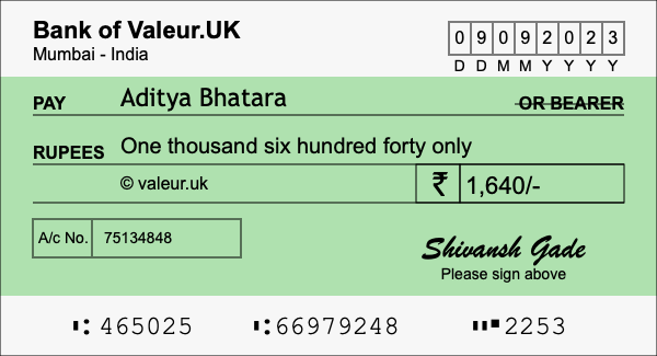 How to write a cheque for 1,640 rupees