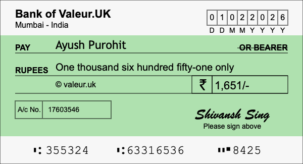How to write a cheque for 1,651 rupees How to write a cheque for 1,651 rupees