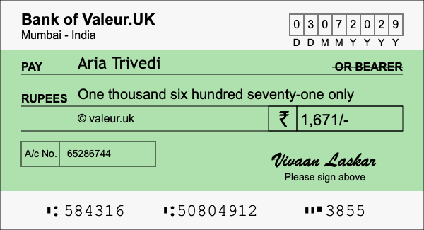 How to write a cheque for 1,671 rupees How to write a cheque for 1,671 rupees