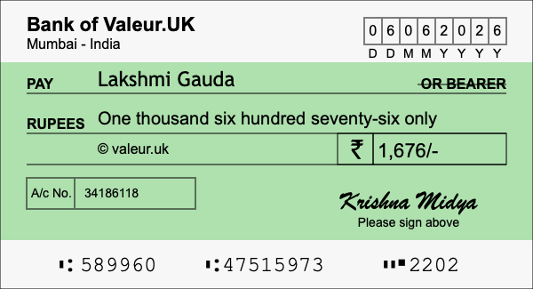 How to write a cheque for 1,676 rupees How to write a cheque for 1,676 rupees