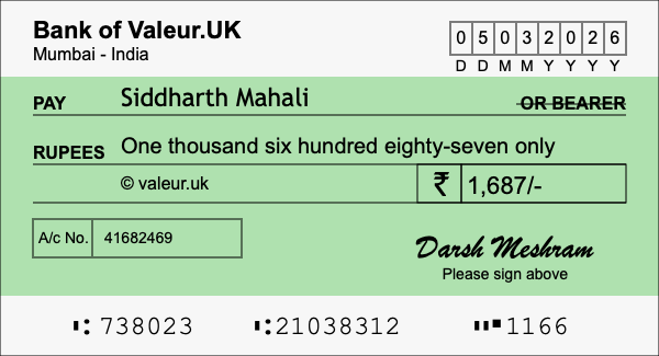 How to write a cheque for 1,687 rupees