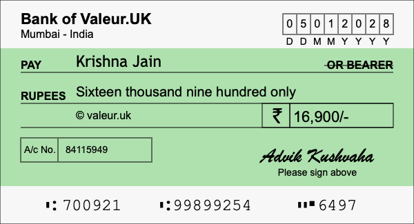 How to write a cheque for 16,900 rupees