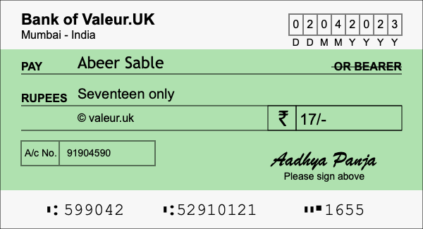 How to write a cheque for 17 rupees How to write a cheque for 17 rupees