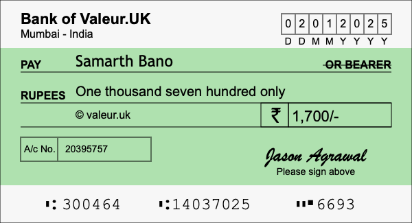 How to write a cheque for 1,700 rupees How to write a cheque for 1,700 rupees