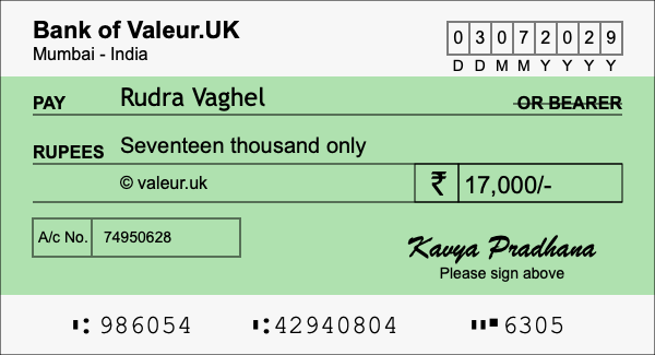 How to write a cheque for 17,000 rupees