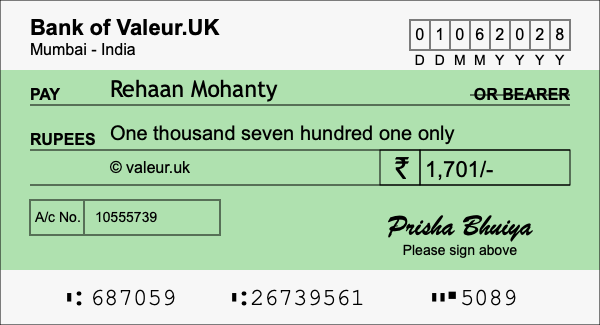 How to write a cheque for 1,701 rupees How to write a cheque for 1,701 rupees