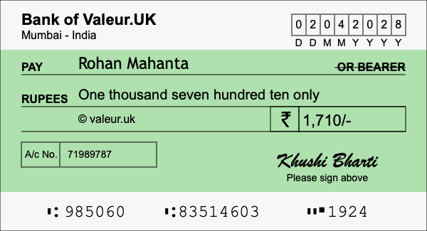 How to write a cheque for 1,710 rupees
