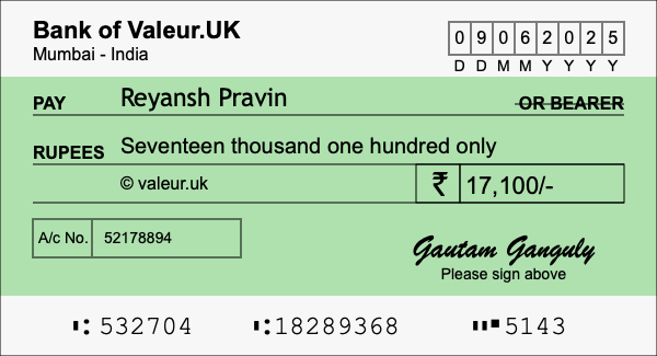 How to write a cheque for 17,100 rupees