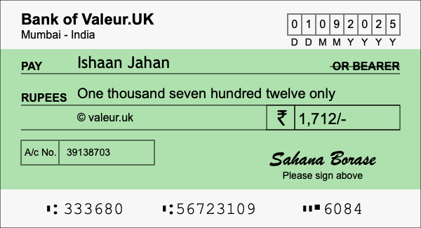 How to write a cheque for 1,712 rupees