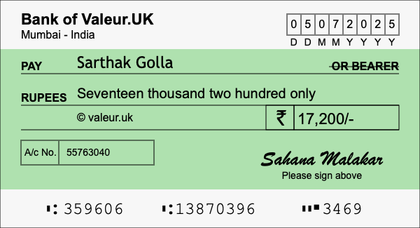 How to write a cheque for 17,200 rupees