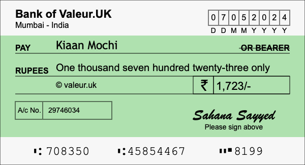 How to write a cheque for 1,723 rupees How to write a cheque for 1,723 rupees