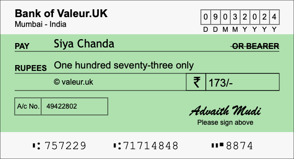 How to write a cheque for 173 rupees
