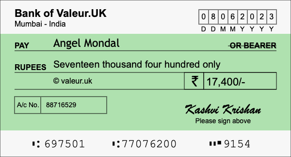 How to write a cheque for 17,400 rupees