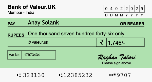 How to write a cheque for 1,746 rupees How to write a cheque for 1,746 rupees