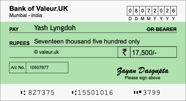 How to write a cheque for 17,500 rupees