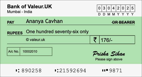 How to write a cheque for 176 rupees How to write a cheque for 176 rupees